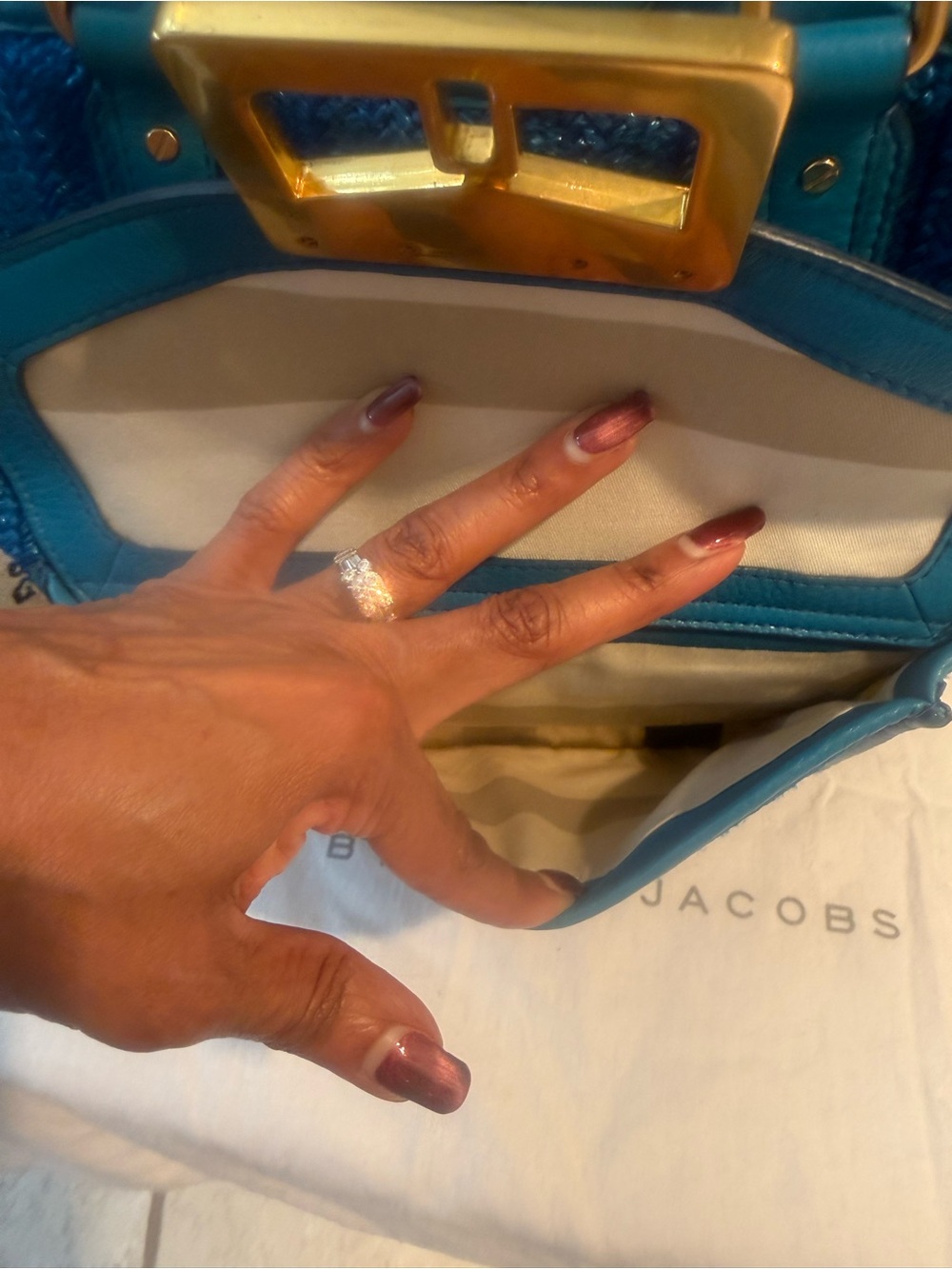 Marc by Marc Jacobs Hayley Straw/Leather Teal Blue Tote with Front Flap Pocket - Picture 14 of 17